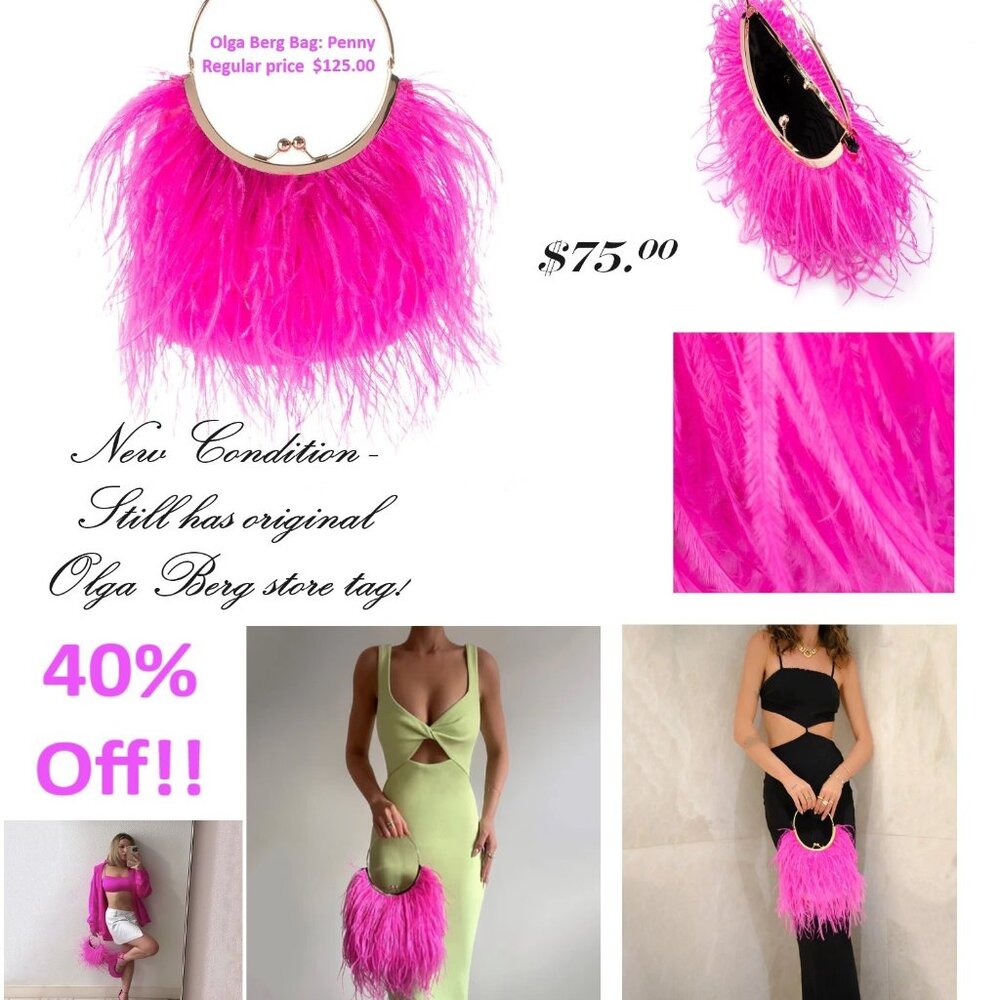 Olga Berg Pink Feather Mini Bag